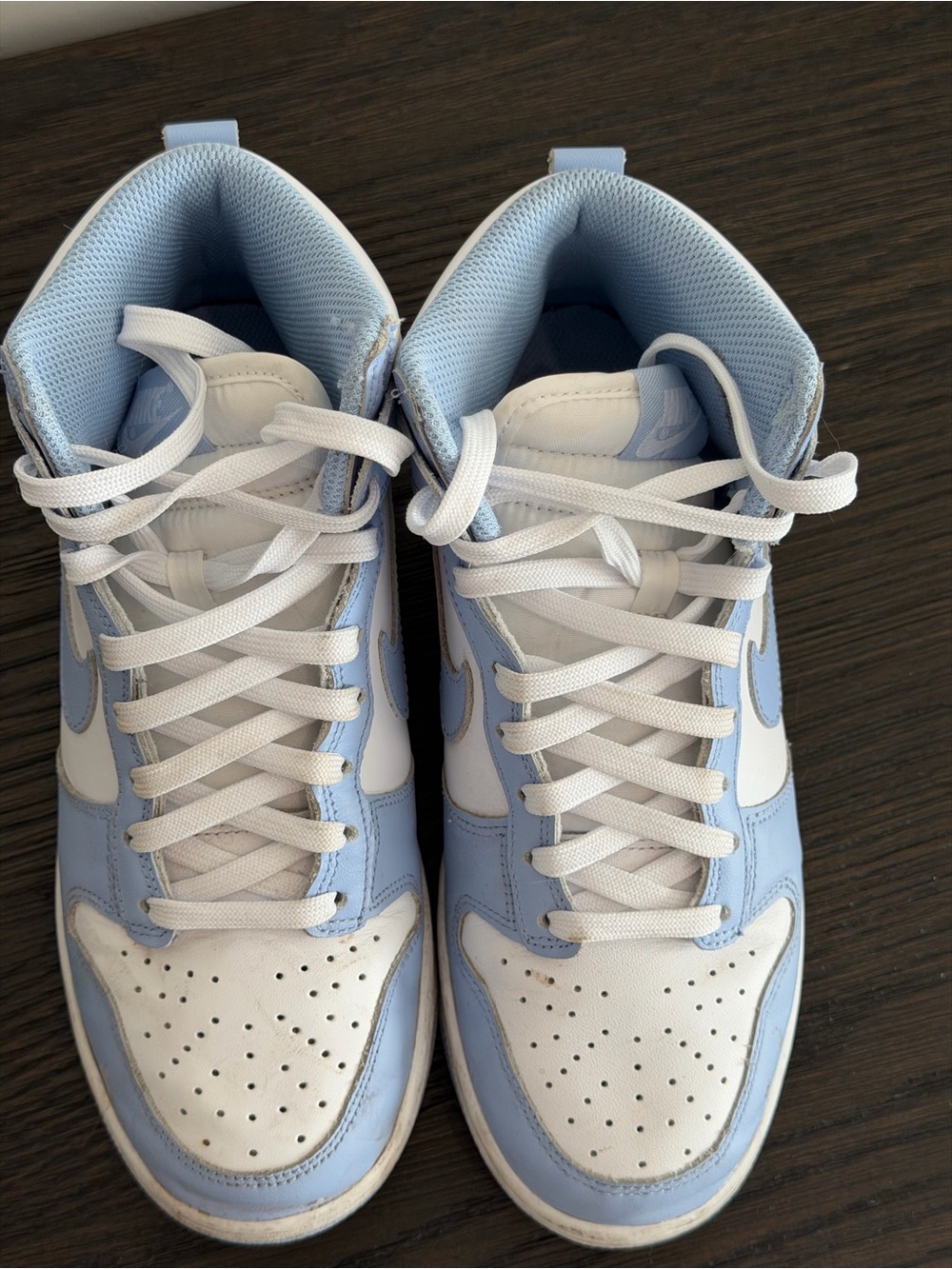 Nike Dunk White and Light Blue High-Top Sneakers